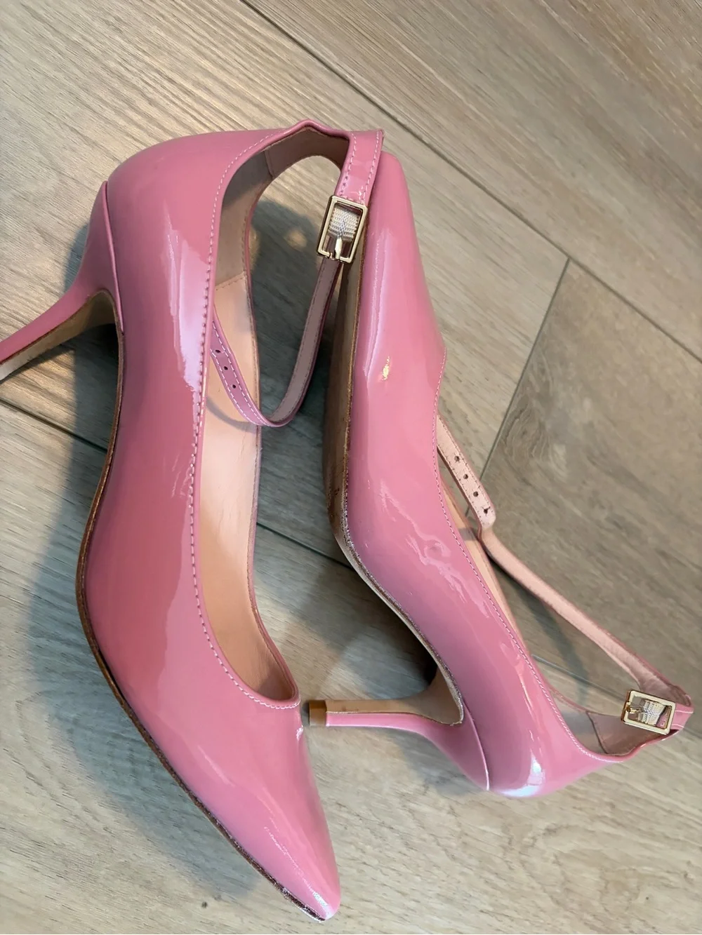 kate spade Pink Patent Pointed-Toe Pumps with Ankle Strap size 6.5